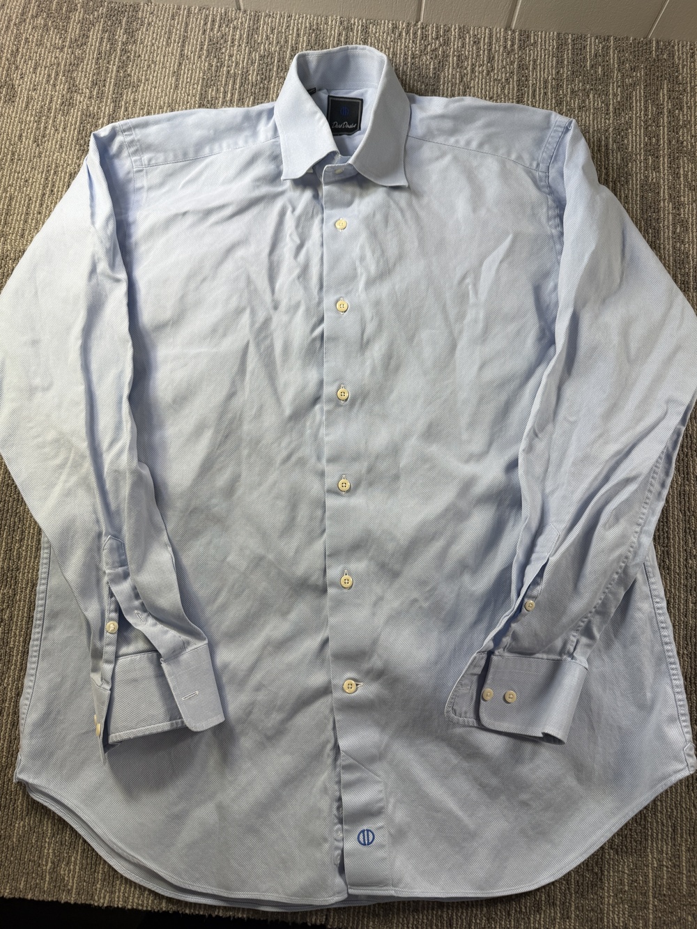 David Donahue Dress Shirt Mens 16 34/35 Blue Solid Classic Fit Cotton LS